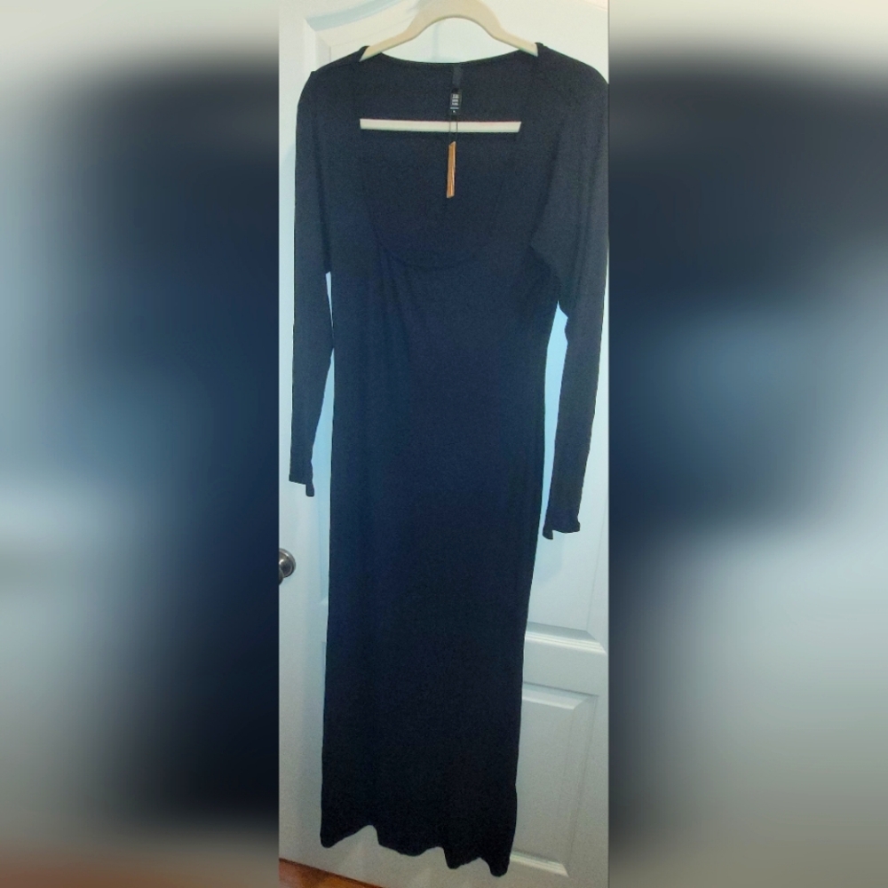 SKIMS Dress Soft Lounge Long Sleeve Black Onyx Dress Stretch Knit NWT